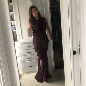 Eliza J floor length gown in wine, size 12. Worn once—in perfect shape!
